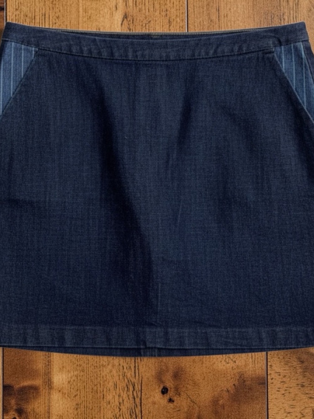 Tommy Hilfiger Navy Denim A-Line Skirt with Pinstripe Insets